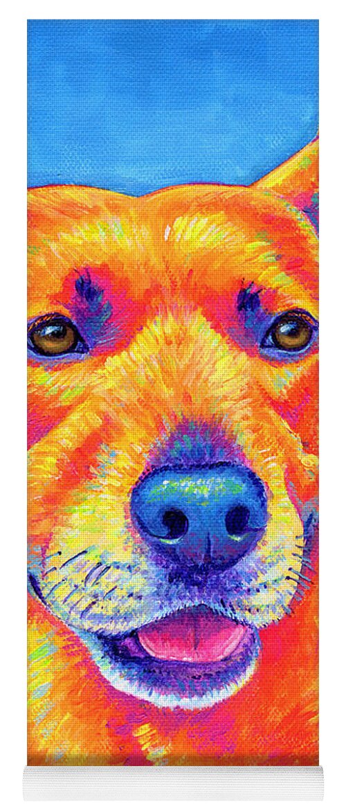 Dog Yoga Mat featuring the painting Fluorescent Orange Dog by Rebecca Wang