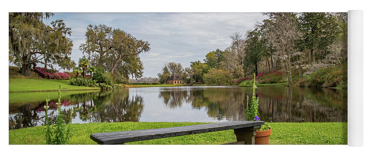 Middleton Place Plantation Yoga Mat featuring the photograph Bench with a View by Cindy Robinson