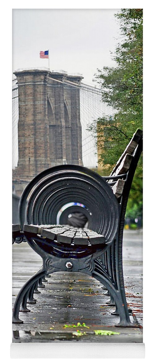 New York Yoga Mat featuring the photograph Bench's Circles at New York City's Brooklyn Heights - color version by Carlos Alkmin