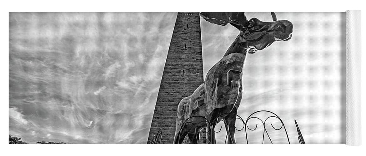 Bennington Yoga Mat featuring the photograph Bennington VT Moose and Battle Monument Fall Foliage Black and White by Toby McGuire