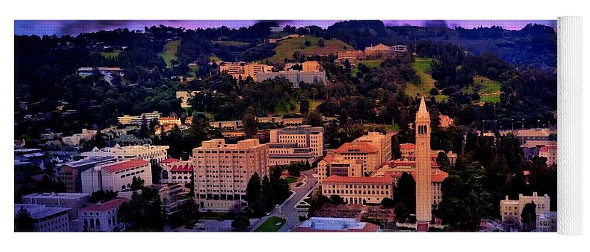 Berkeley Yoga Mat featuring the digital art Berkeley University of California campus - aerial at sunset by Nicko Prints