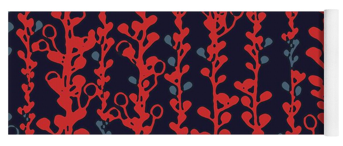 Vines Yoga Mat featuring the digital art Berry Vines Red and Navy by Sand And Chi