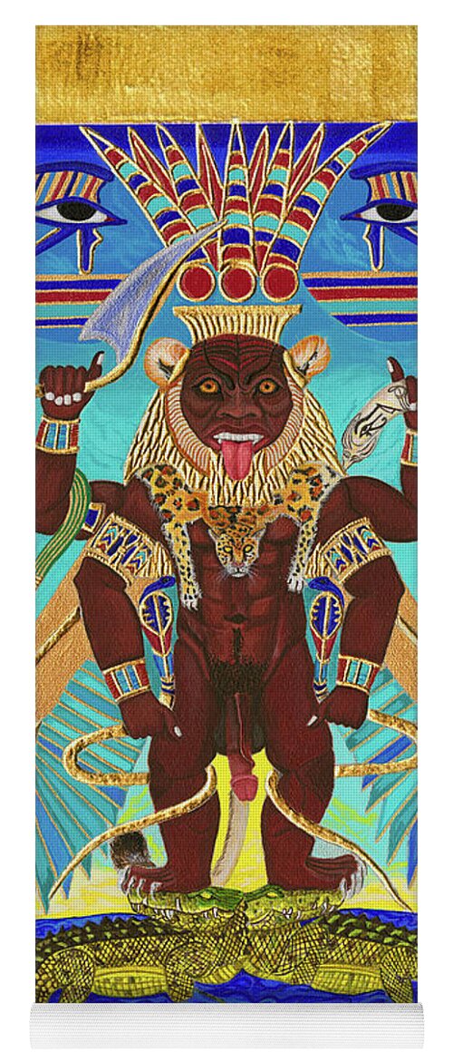 Bes Yoga Mat featuring the mixed media Bes the Magical Protector by Ptahmassu Nofra-Uaa