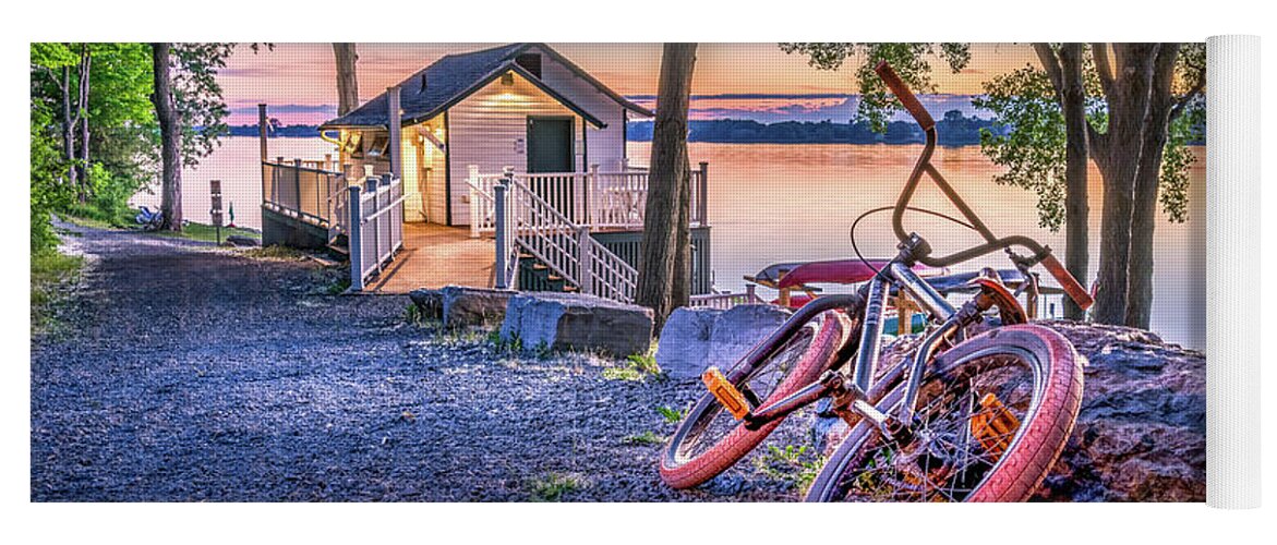 Lake Yoga Mat featuring the photograph Bicycle at the Boathouse by Dee Potter