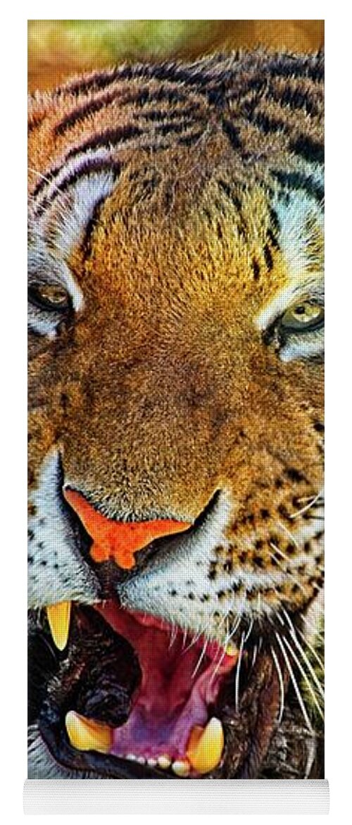 Animal Yoga Mat featuring the photograph Big Cat Yawning by David Desautel