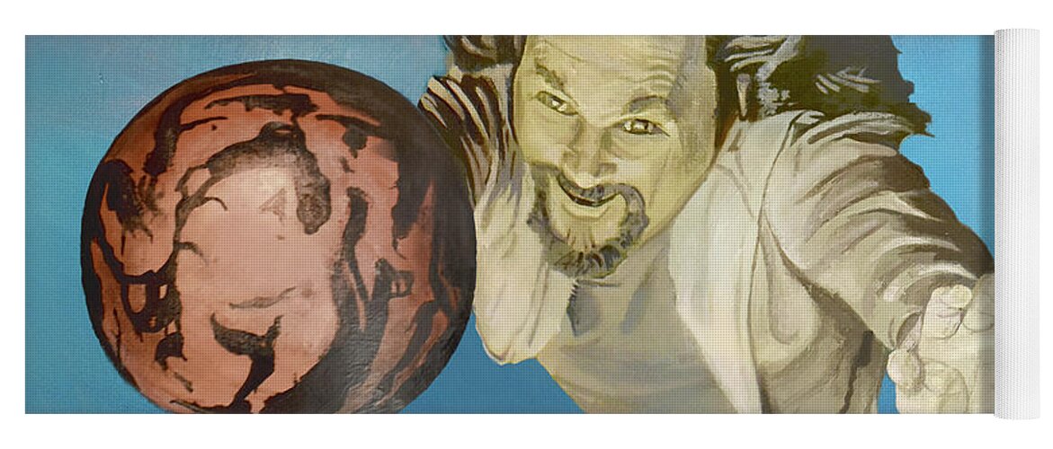 Big Yoga Mat featuring the painting Big Lebowski On Bowling Pin Print 4 by Michael Morgan