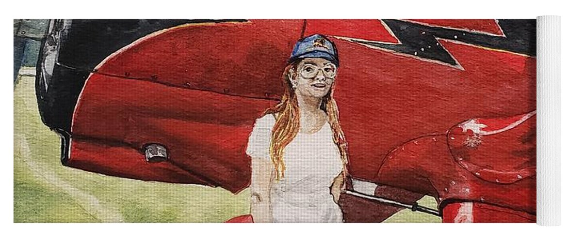 Redhead Yoga Mat featuring the painting Big Reds at the Airshow by Merana Cadorette