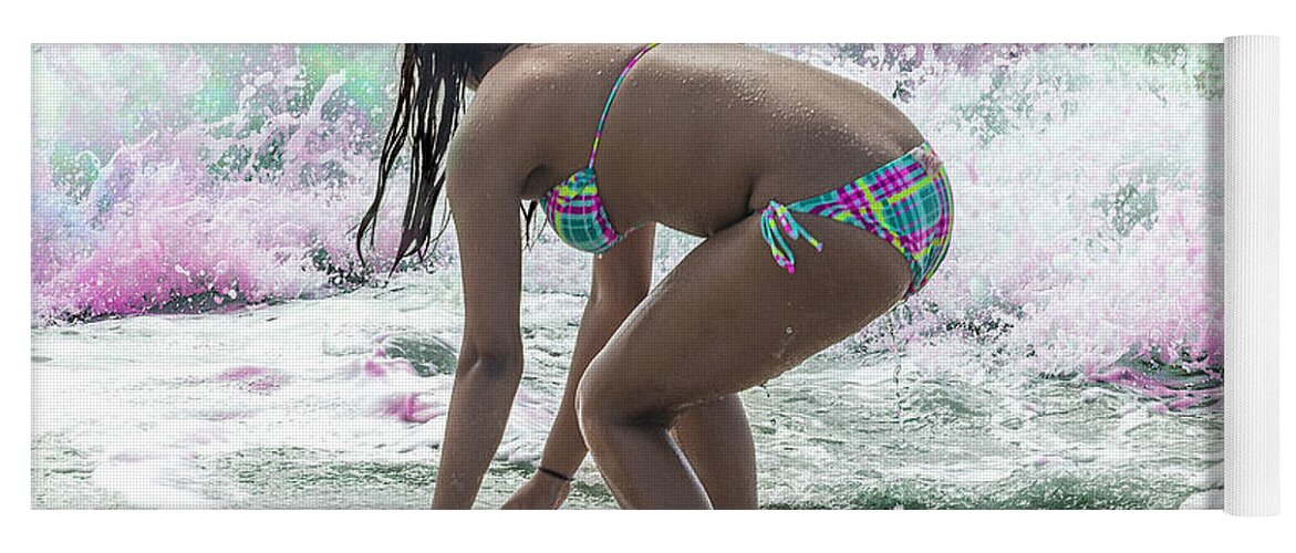 Bikini Yoga Mat featuring the photograph Bikini Girl Versus the Florescent Tide by WAZgriffin Digital