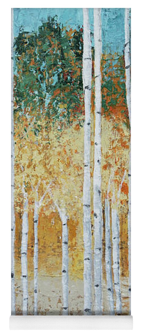 Birch Yoga Mat featuring the painting Birch Trees and Fall Color by Linda Bailey