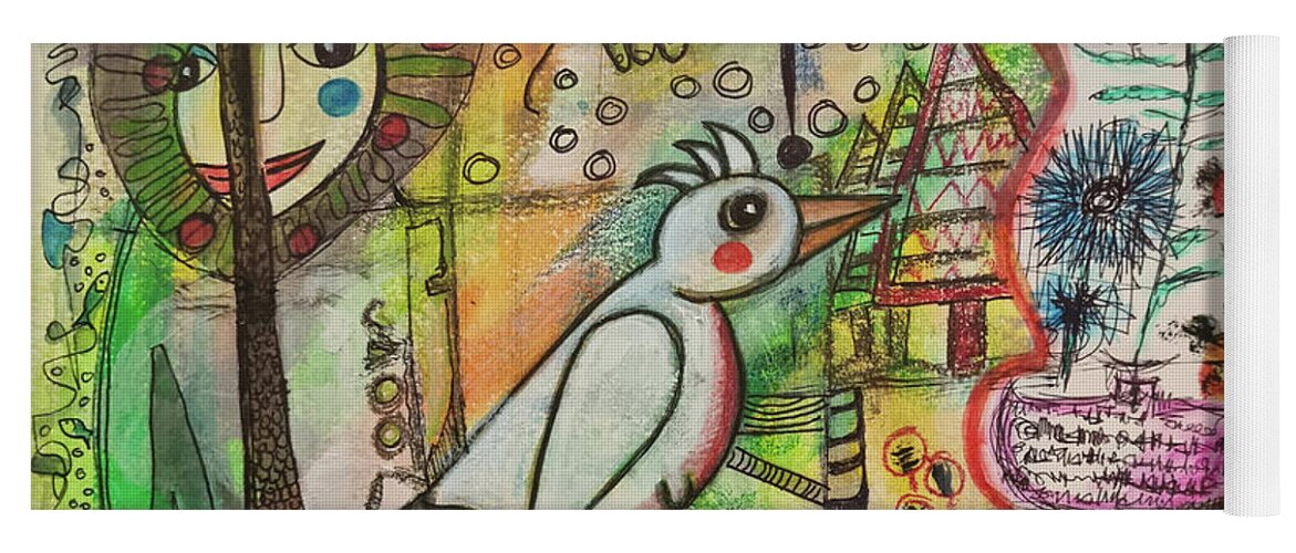 Bird Yoga Mat featuring the mixed media BIRD and APPLETREE by Mimulux Patricia No