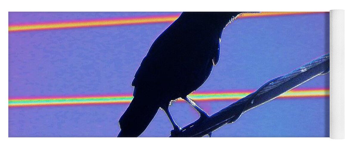 Bird Yoga Mat featuring the photograph Bird On A Wire - Blue by Andrew Lawrence