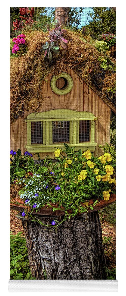 Birdhouse Yoga Mat featuring the photograph Birdhouse on a Stump by Floyd Snyder
