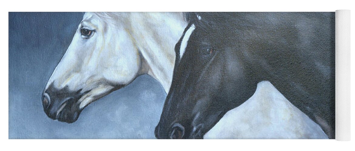 Horses Yoga Mat featuring the painting Black and White by Charles Berry