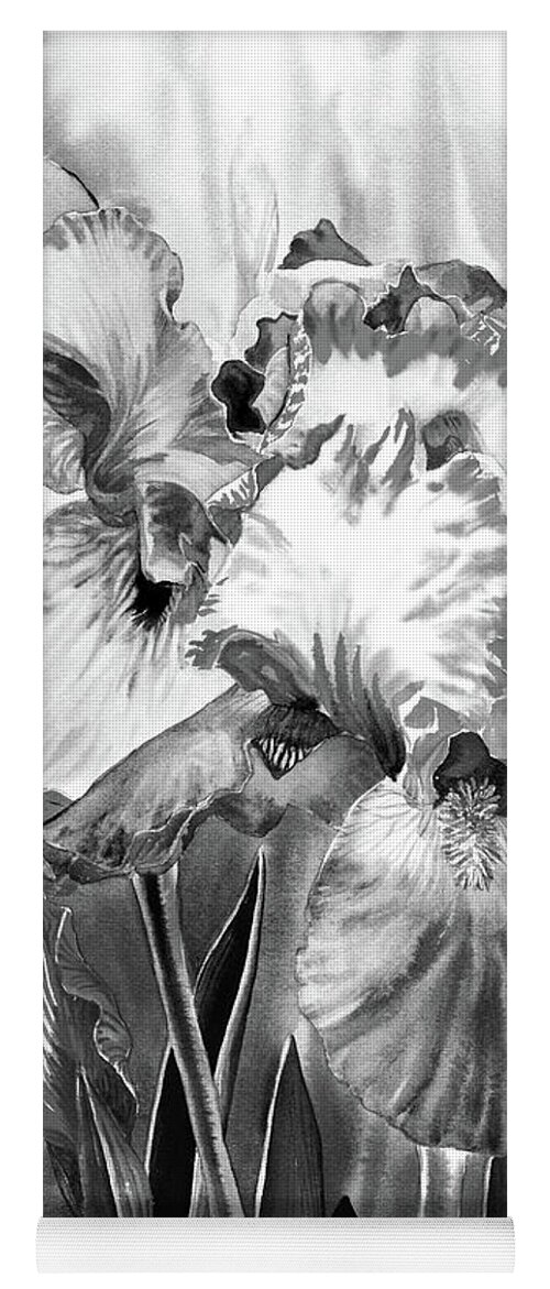 Iris Yoga Mat featuring the painting Black And White Iris Flower In The Garden Watercolor by Irina Sztukowski