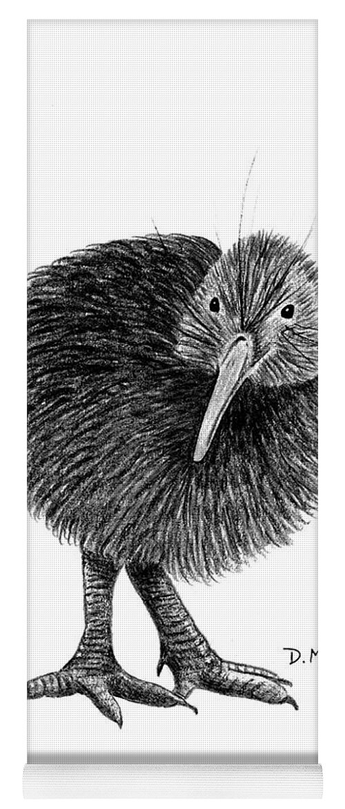 New Zealand Bird Yoga Mat featuring the drawing Black and White Kiwi Bird of New Zealand by Donna Mibus