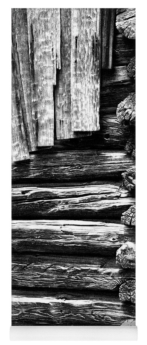 Black And White Yoga Mat featuring the photograph Black And White Log Cabin by Phil Perkins