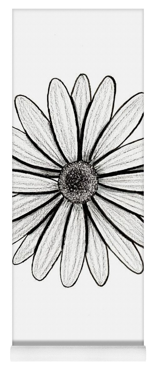 Marguerite Daisy Yoga Mat featuring the drawing Black and White Marguerite Daisy by Donna Mibus
