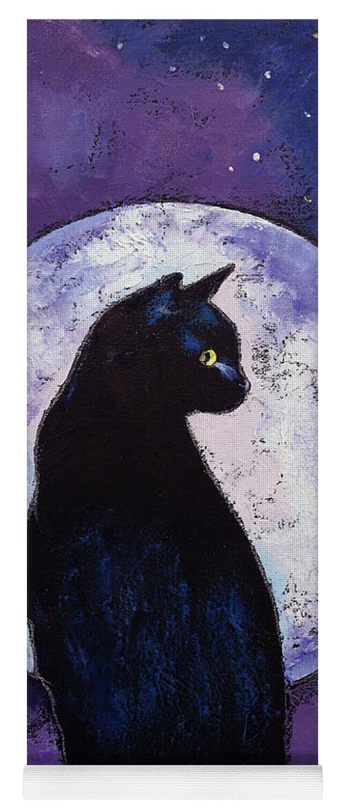 Cat Yoga Mat featuring the painting Black Cat Moonlight by Michael Creese