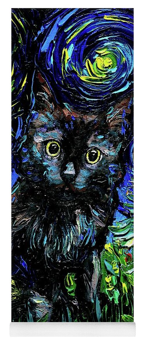 Black Cat Night 3 Yoga Mat featuring the painting Black Cat Night 3 by Aja Trier