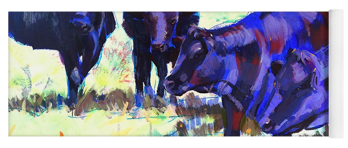 Black Cattle Yoga Mat featuring the painting Black cattle painting by Mike Jory