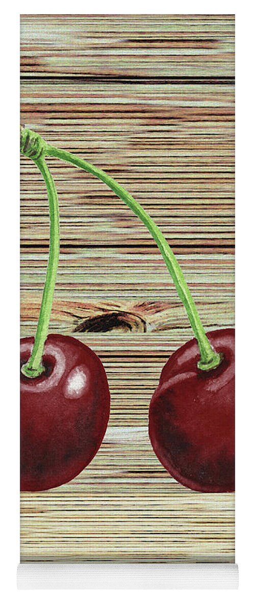 Black Cherries Yoga Mat featuring the painting Black Cherries On Wood Watercolor by Irina Sztukowski