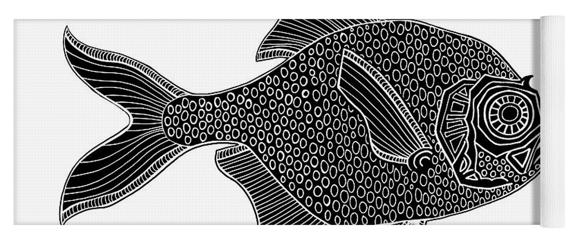 Fish Yoga Mat featuring the drawing Black Fish Ink 2 by Amy E Fraser