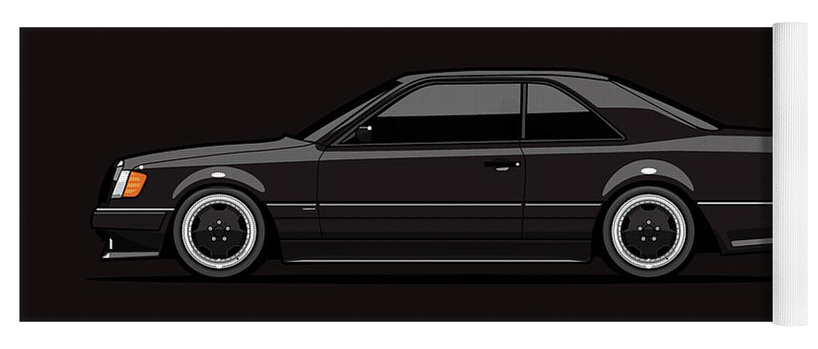 Mercedes Yoga Mat featuring the digital art Black MB C124 300CE 6.0 A M G Hammer Widebody Coupe by Monkey Crisis On Mars