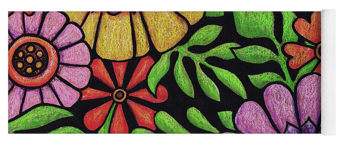 Flower Yoga Mat featuring the painting Black Night Blooming. Part 1. by Amy E Fraser