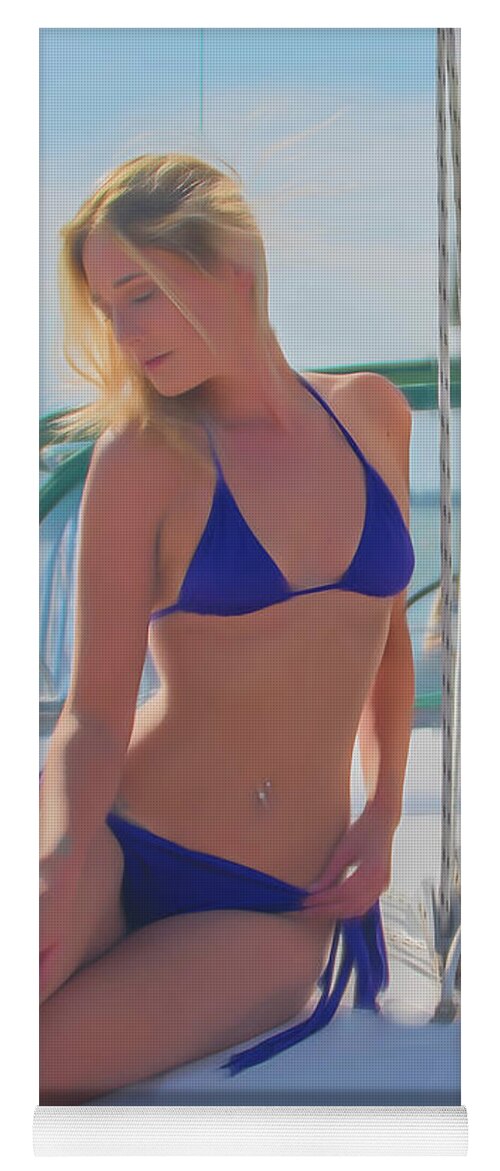 Blonde Yoga Mat featuring the photograph Blonde on a yacht water color by Alan Goldberg