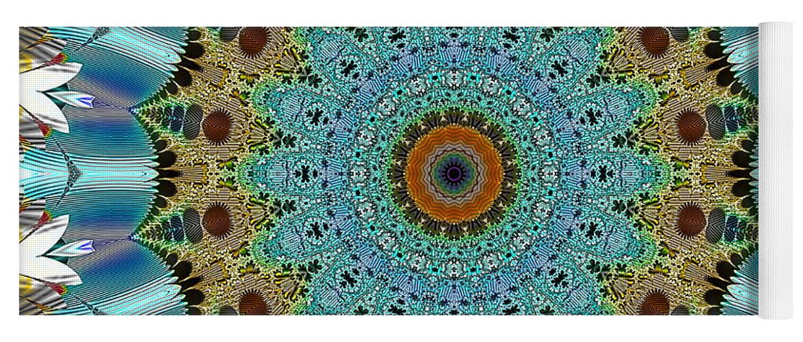 Fractal Yoga Mat featuring the photograph Blue and Tan Fractal Mandala by Sea Change Vibes