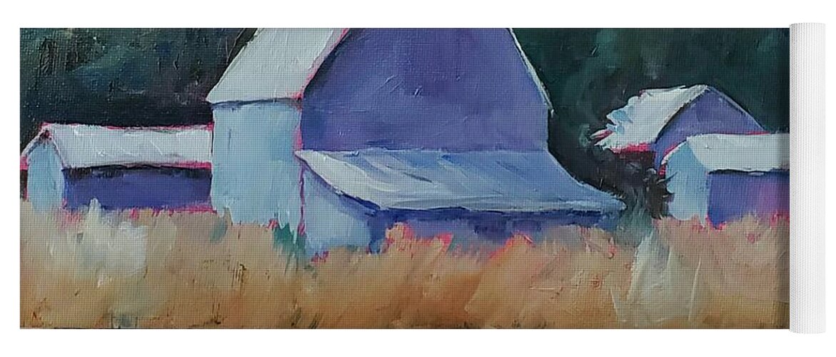 Farm Yoga Mat featuring the painting Blue Barns by Sheila Romard