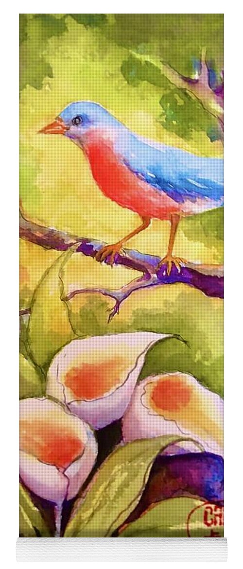 Blue Bird Speaking Yoga Mat featuring the painting Blue Bird whispers by Caroline Patrick