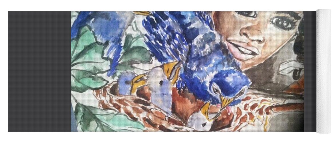  Yoga Mat featuring the painting Blue Birds by Angie ONeal