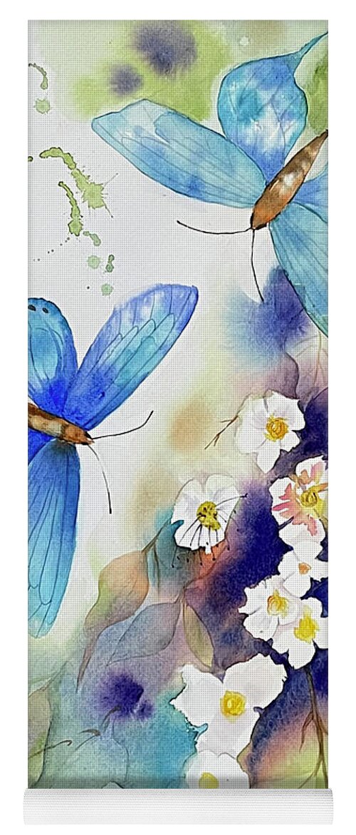 Blue Yoga Mat featuring the painting Blue Butterflies by Hilda Vandergriff