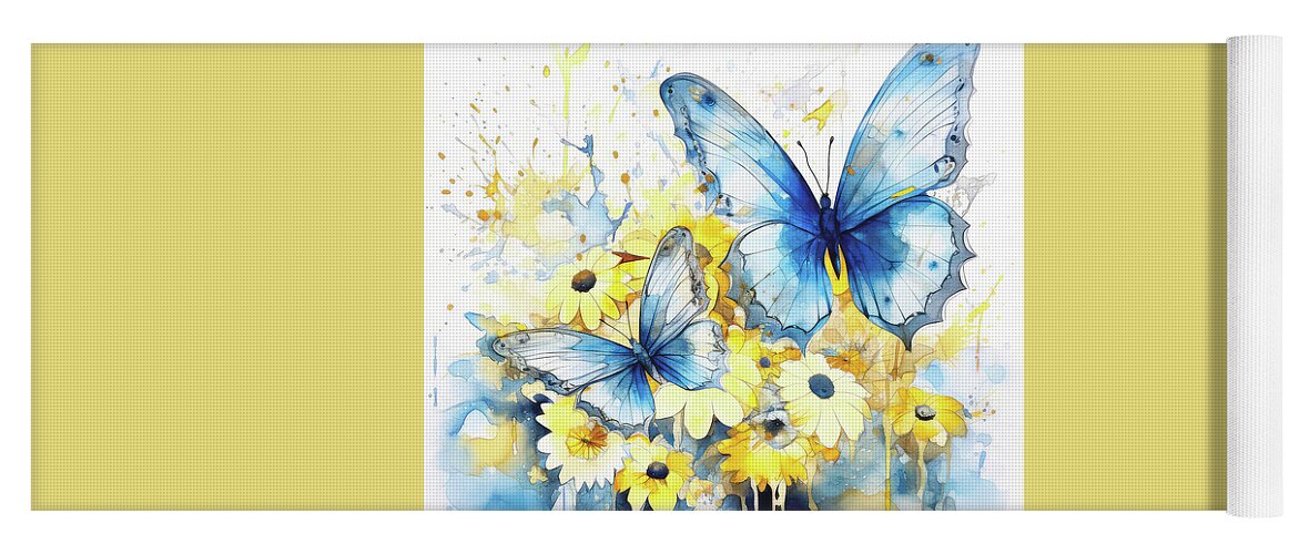 Butterfly Yoga Mat featuring the painting Blue Butterfly Bliss by Tina LeCour