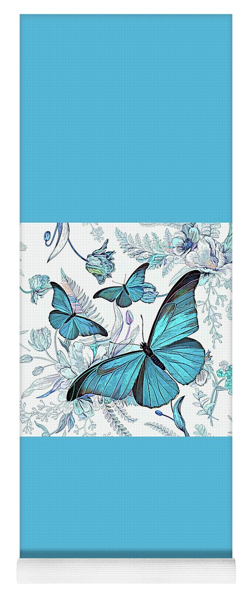 Blue Butterfly Yoga Mat featuring the painting Blue Butterfly Trio by Tina LeCour