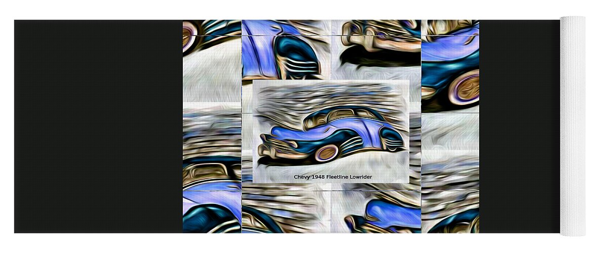 Chevy Yoga Mat featuring the digital art Blue Car Abstract Collage Art Poster by Ronald Mills