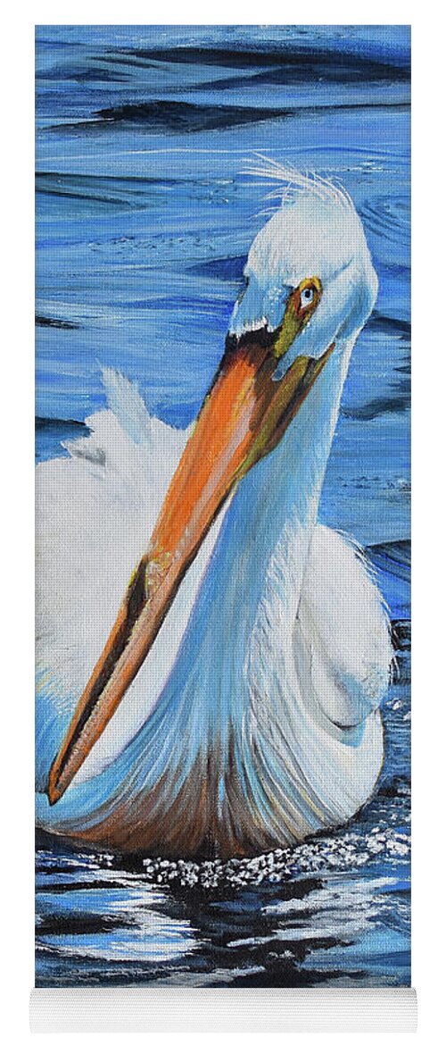 Pelican Yoga Mat featuring the painting Blue-Eyed Pete by Marilyn McNish