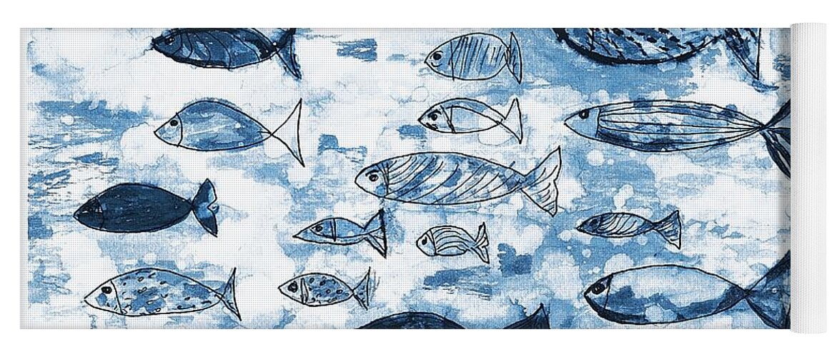 Fish Yoga Mat featuring the painting Blue Fish by Ramona Matei