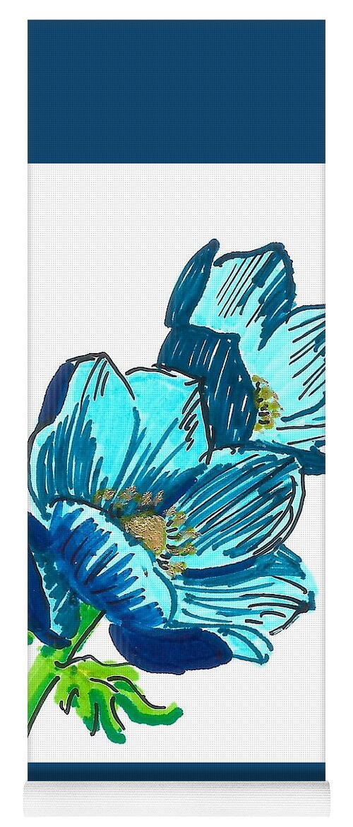 Blue Yoga Mat featuring the painting Blue Flowers by Masha Batkova