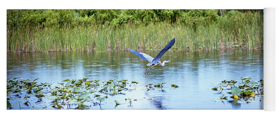 Blue Heron Yoga Mat featuring the photograph Blue Heron Flight by Blair Damson