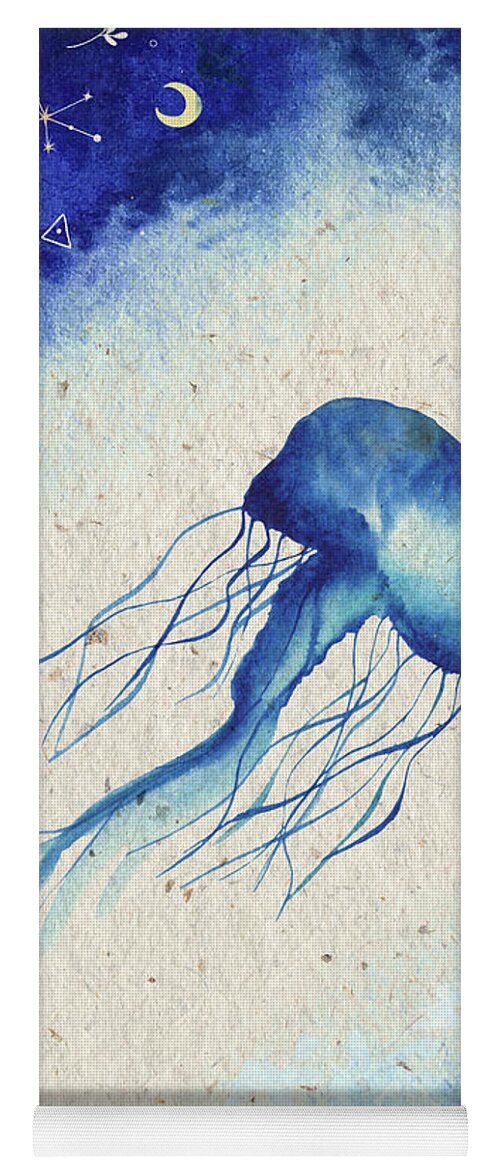 Blue Jellyfish Yoga Mat featuring the painting Blue Jellyfish by Garden Of Delights