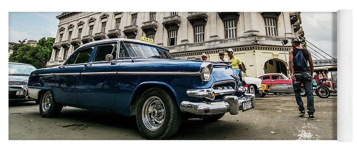 Cuba Yoga Mat featuring the photograph Blue old car, Havana. Cuba by Lie Yim