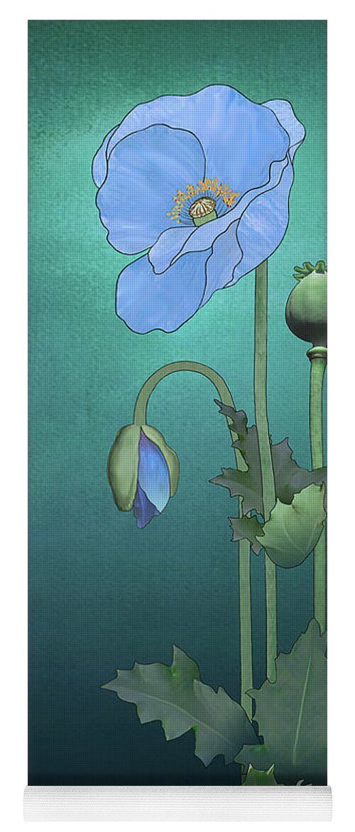Flower Yoga Mat featuring the mixed media Blue Poppy by M Spadecaller