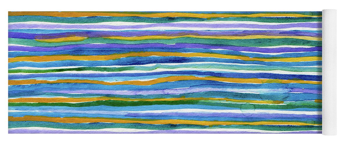 Blue Yoga Mat featuring the painting Blue, Purple, Orange, and Green Stripes by Michele Fritz
