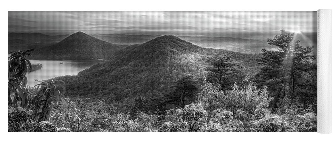 Benton Yoga Mat featuring the photograph Blue Ridge Overlook Great Smoky Mountains Black and White by Debra and Dave Vanderlaan