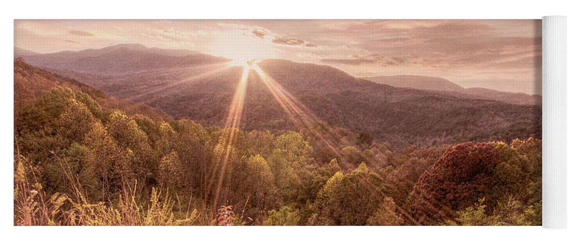 Boyds Yoga Mat featuring the photograph Blue Ridge Smoky Mountains Sunset Overlook Soft Colors by Debra and Dave Vanderlaan
