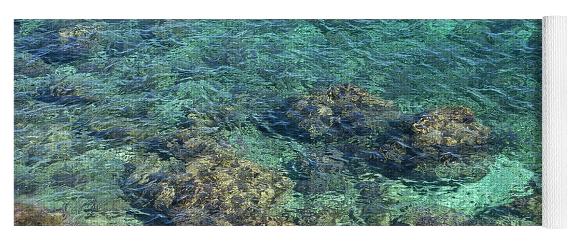 Sea Water Yoga Mat featuring the photograph Blue sea water, rocks and gentle waves 1 by Adriana Mueller