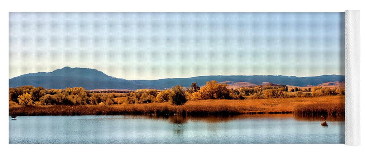 Black Hills Yoga Mat featuring the photograph Blue Skies over mirror lakes reflections by Cathy Anderson