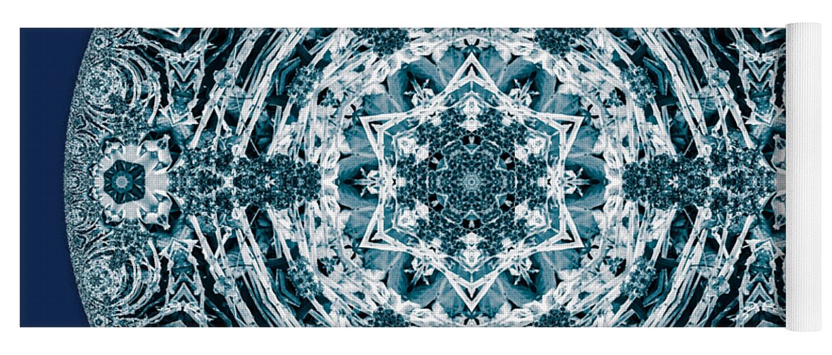 Snowflake Yoga Mat featuring the mixed media Blue Snowflake Kaleidoscope by Eileen Backman